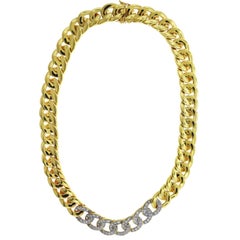 Diamond Cuban Link Necklace Yellow and White Gold