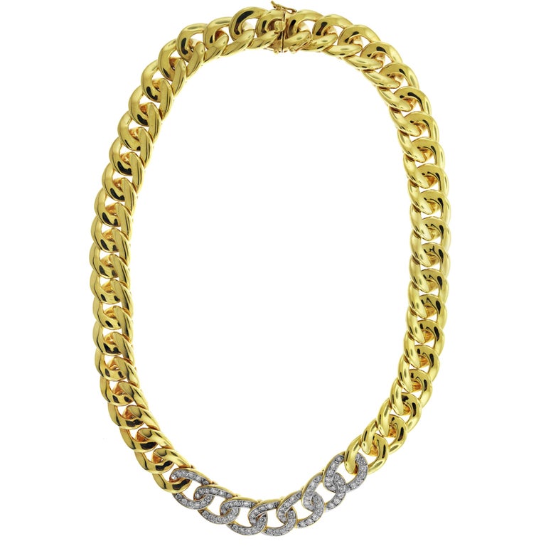 Diamond Cuban Link Necklace Yellow and White Gold at 1stDibs | cuban ...