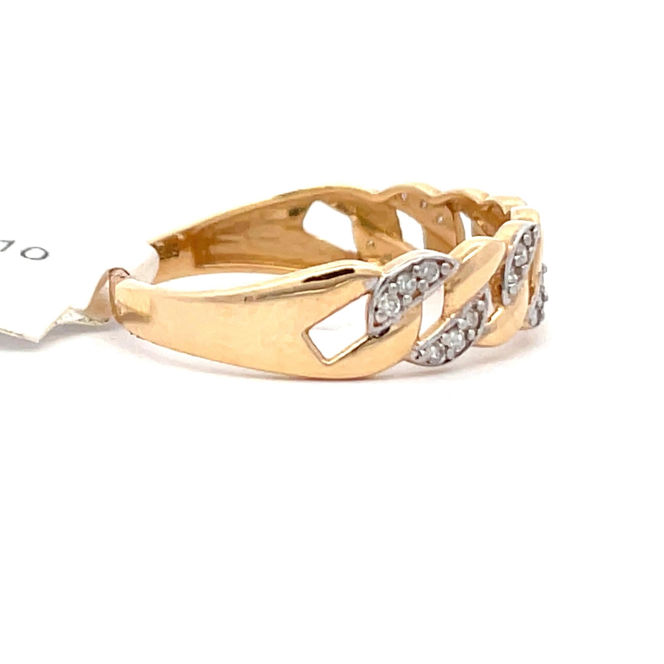 Contemporary Diamond Cuban Link Ring 0.10 Carats 14 Karat Yellow Gold For Sale