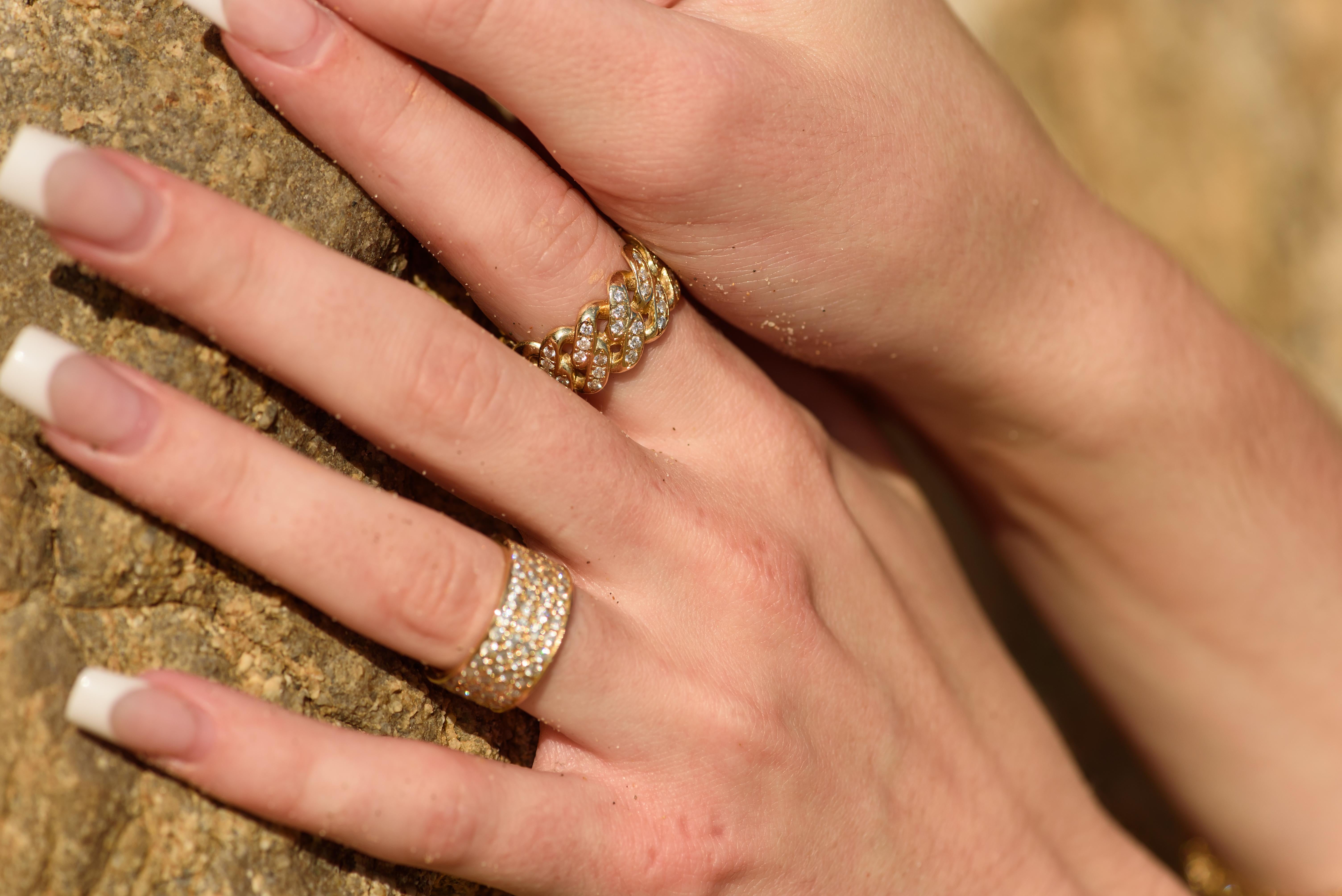 Diamant-Diamant-Kubanischer Gliederring, Gelbgold für Damen oder Herren im Angebot