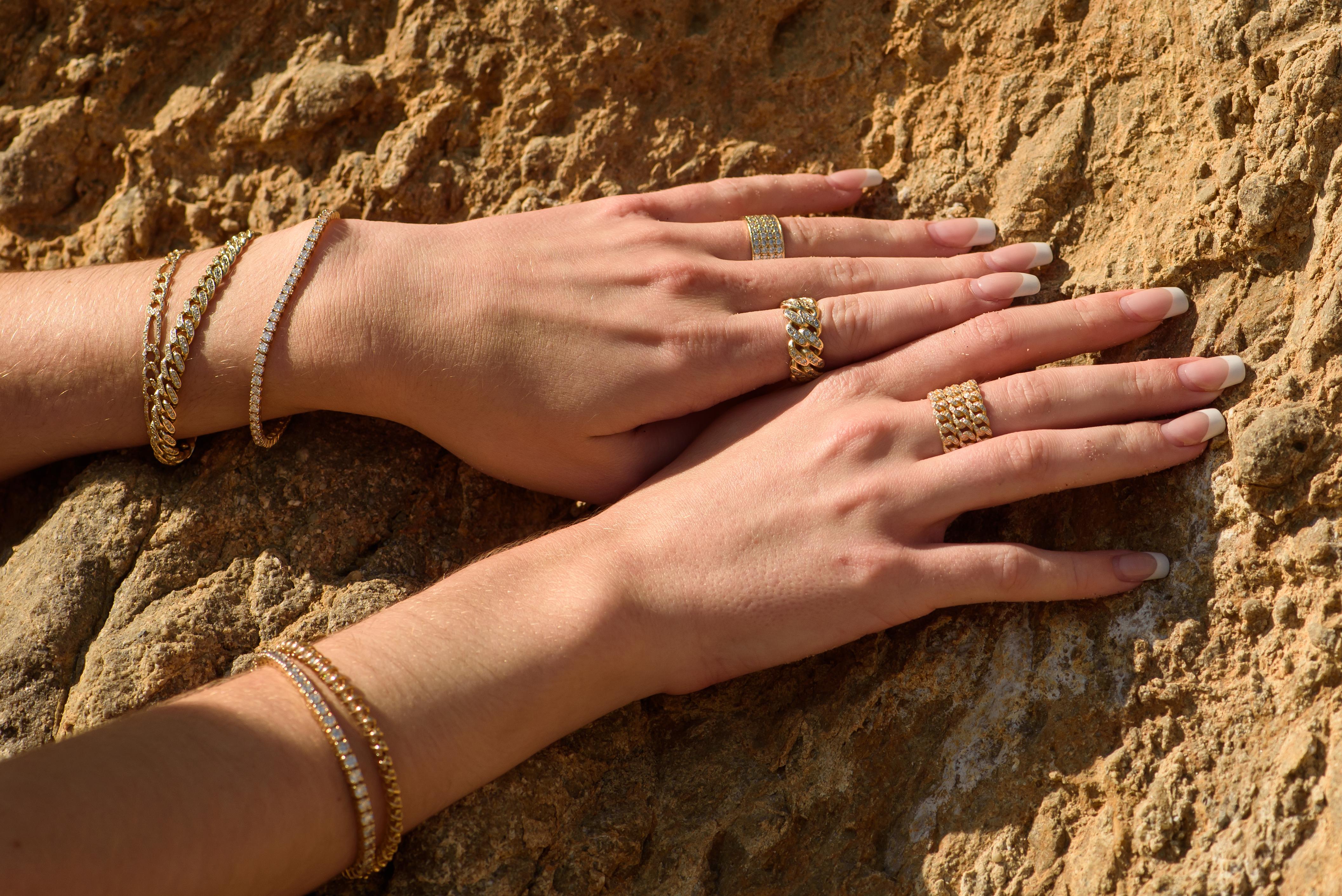 Diamant-Diamant-Kubanischer Gliederring, Gelbgold im Angebot 1