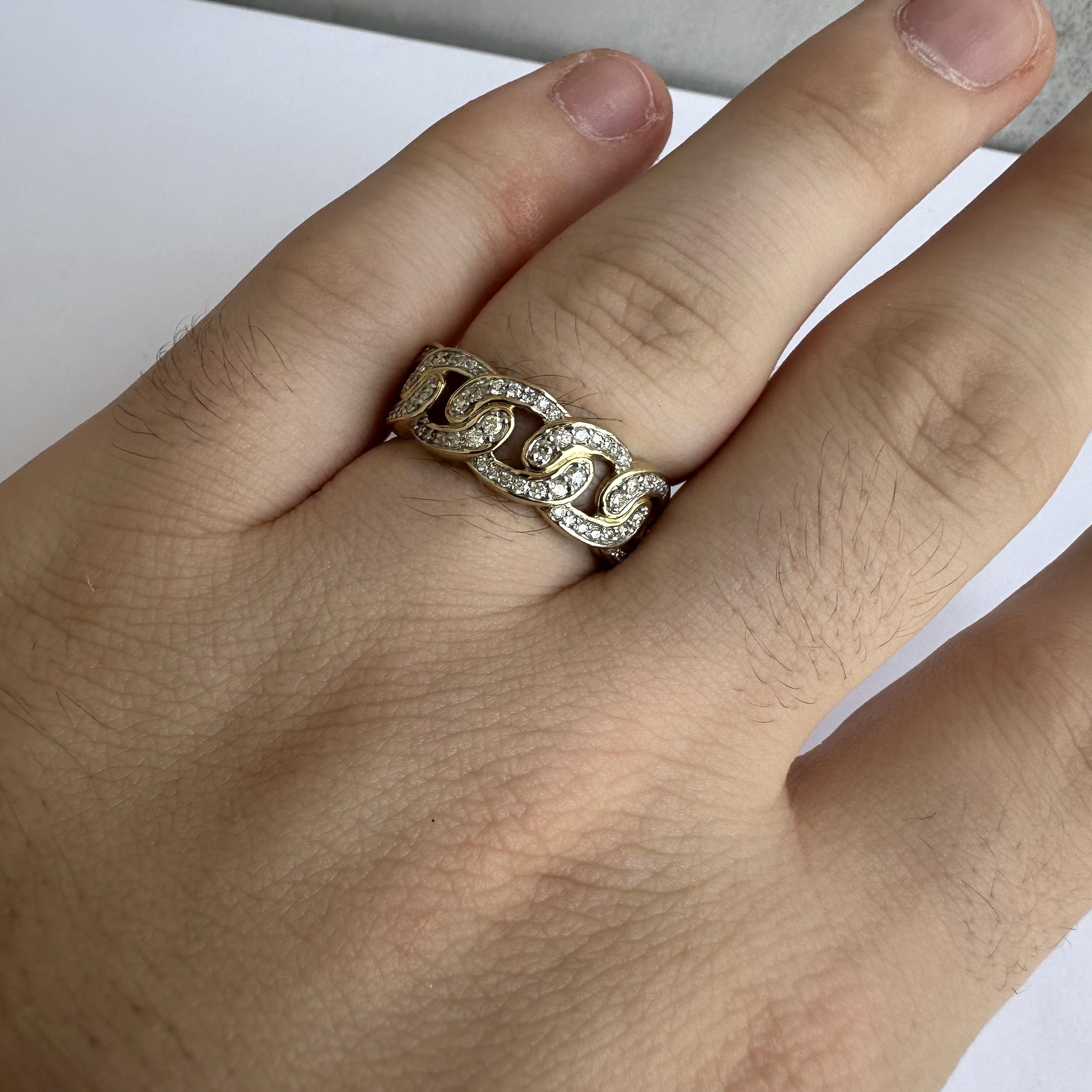 Round Cut Diamond Cuban Ring in 10kt Yellow Gold  -0.50ctw Diamonds, Size 10, New For Sale