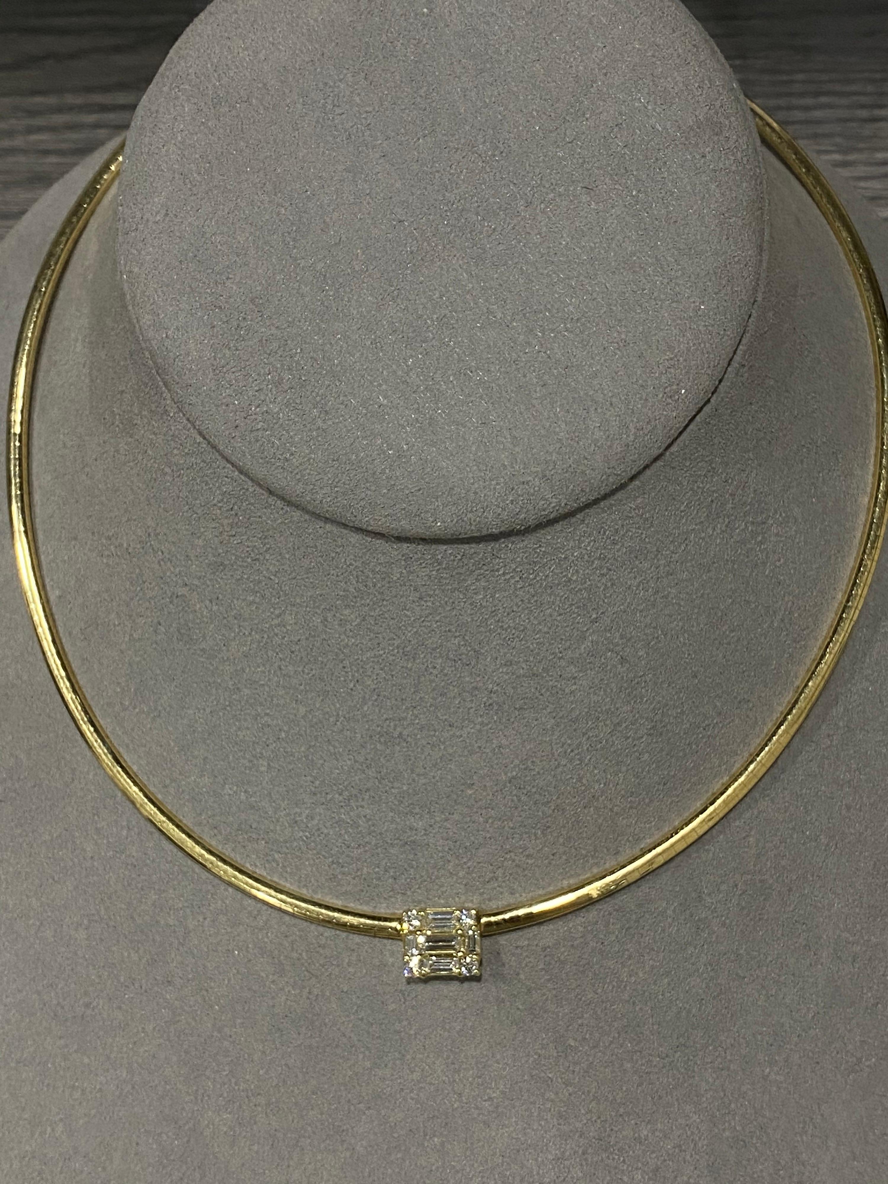 Mixed Cut Diamond Cube 18 Karat Gold Omega Style Choker Necklace