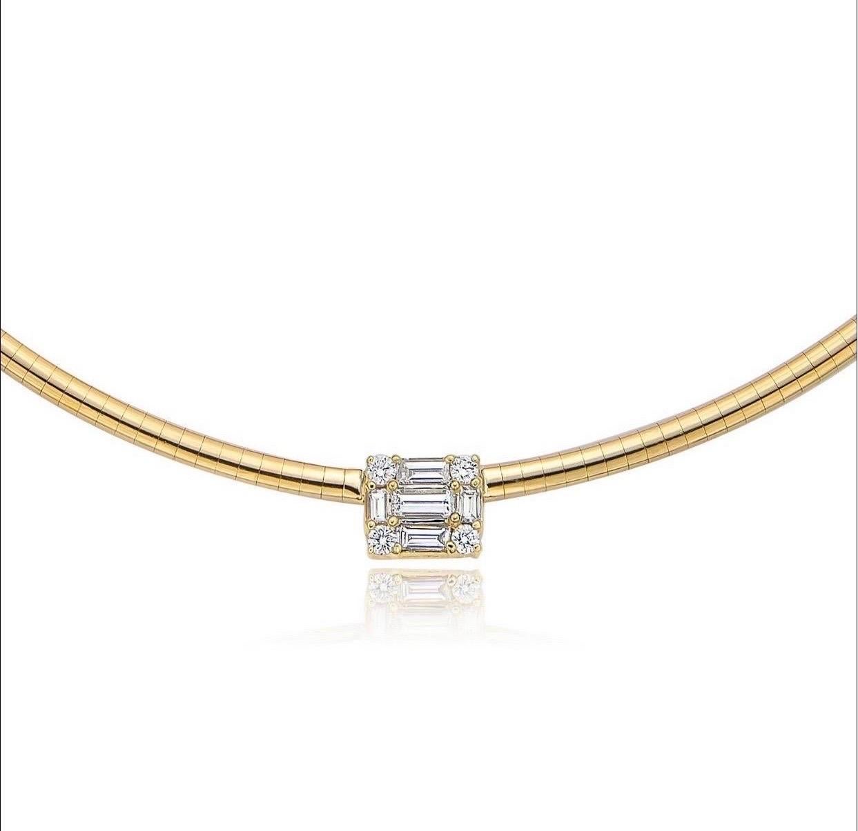 Women's or Men's Diamond Cube 18 Karat Gold Omega Style Choker Necklace