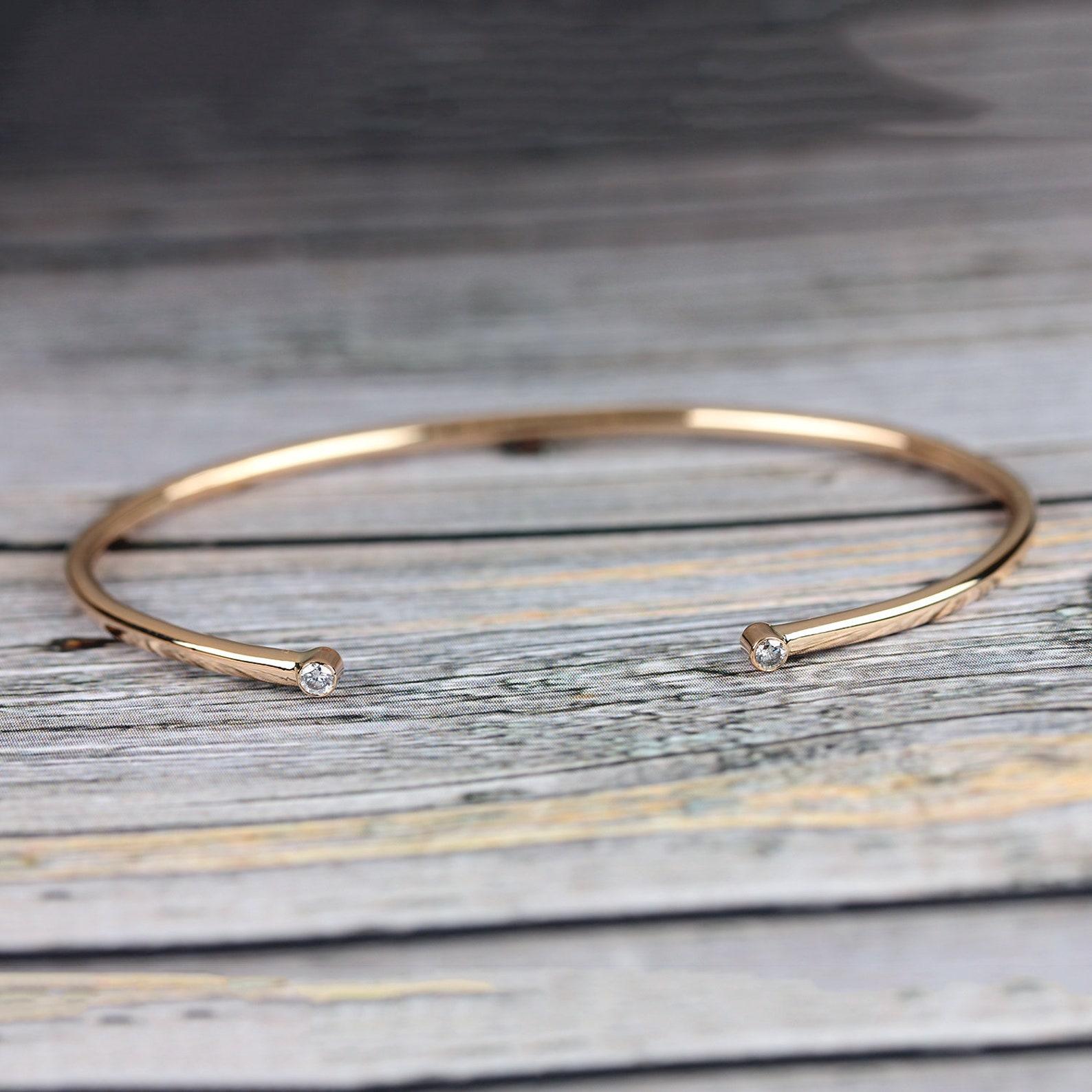 Round Cut Diamond Cuff Bangle Bracelet 14k Yellow Gold Fine Jewelry Unique Gift For Women For Sale