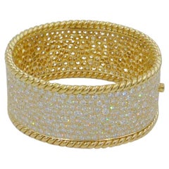 Pulsera Puño Diamantes Oro 18k 40cts Diamantes Blancos Detalle Cuerda Retorcida