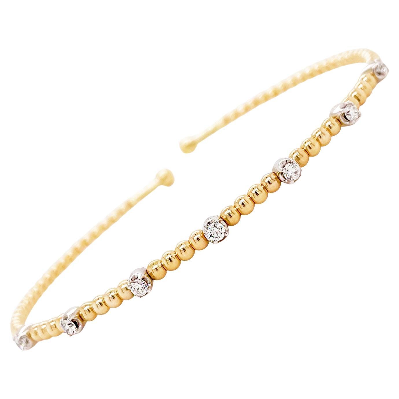 Diamond Cuff Bracelet, Flex in 14K White-Yellow Gold Mixed Metals, Flexible Brac For Sale