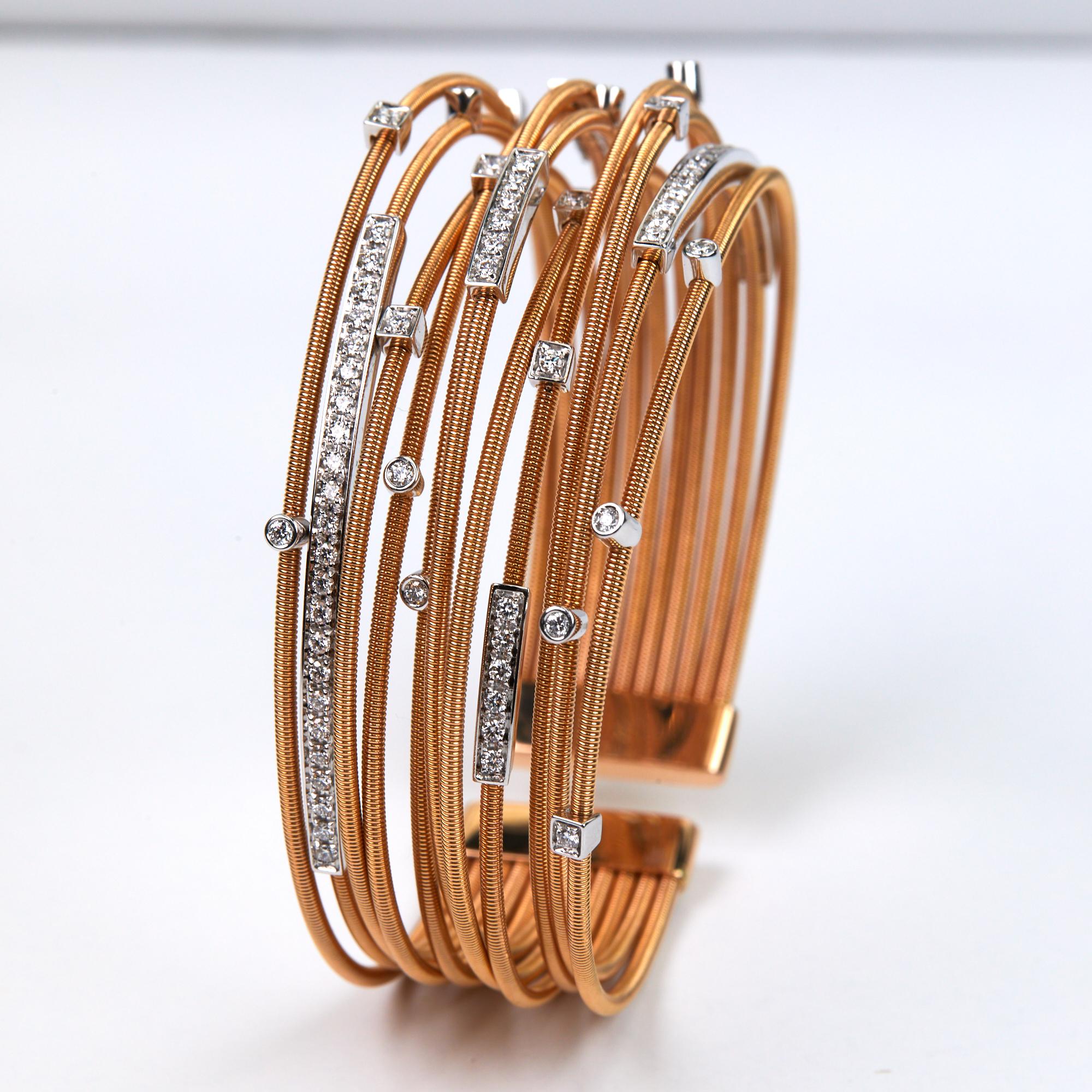 Contemporary Diamond Cuff Bracelet Set in Rose Gold
