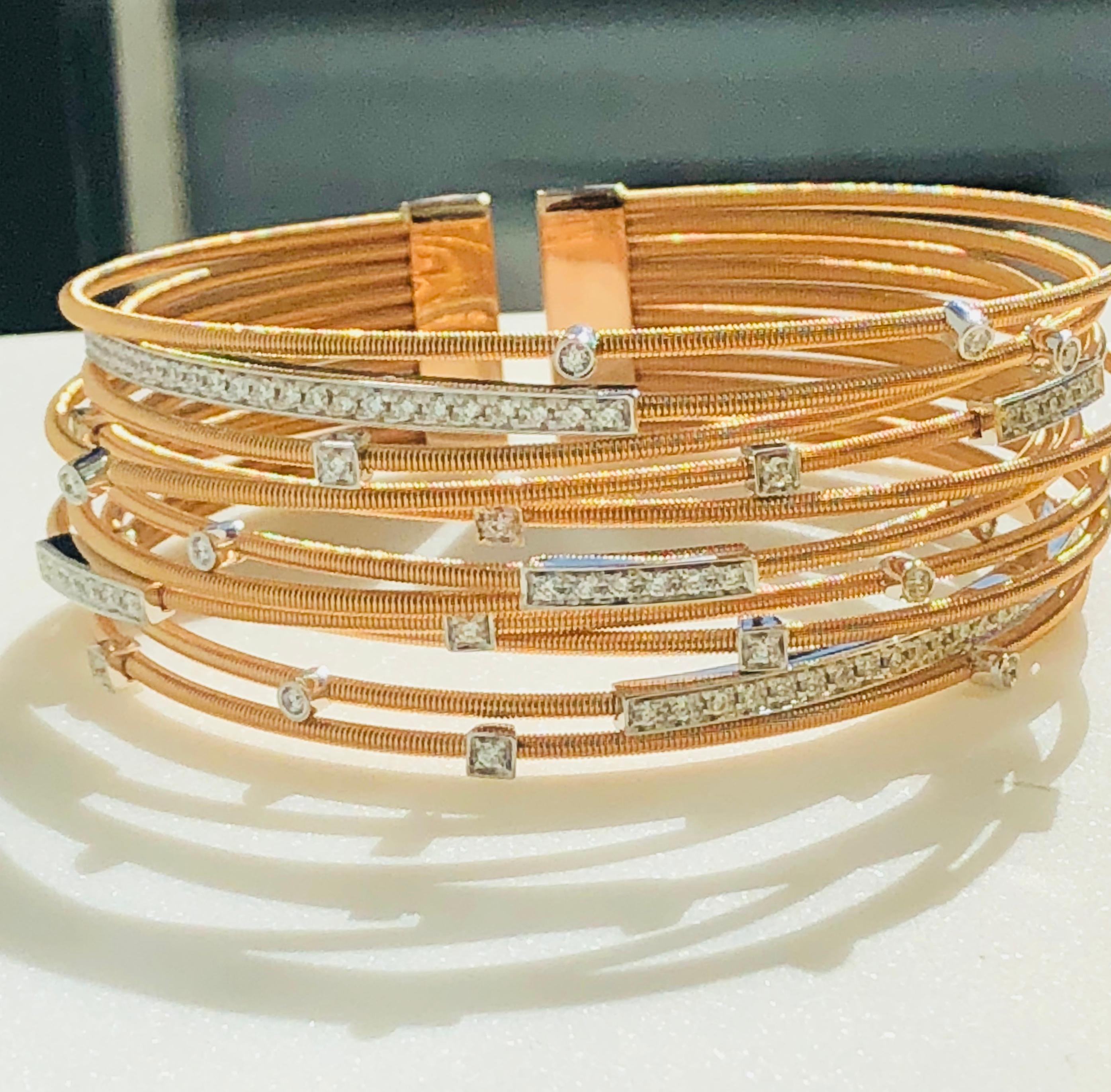 Diamond Cuff Bracelet Set in Rose Gold In New Condition In Palm Desert, CA