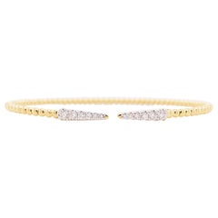 Diamond Cuff Bracelet Split 14K Yellow Gold Bujukan Bead Bangle, Flexible Brac