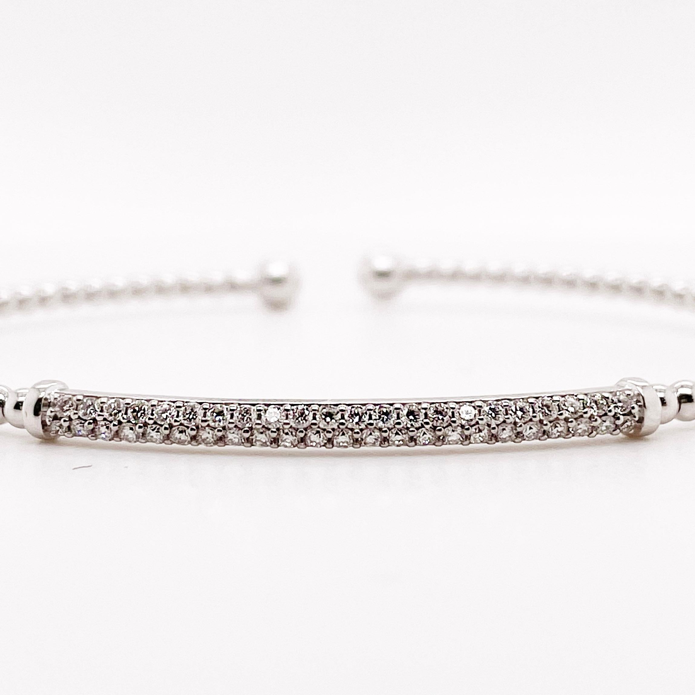 Do you want a bracelet that is easy to put on but will stay on your wrist? Stack several together to give a very stylish look! The details for this gorgeous bracelet are listed below:
Bracelet Type: Cuff, Bangle
Metal Quality: 14K White Gold
Length: