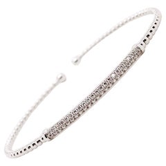 Diamond Cuff Bracelet w Diamond Pavé Bar, Flexible 14K White Gold