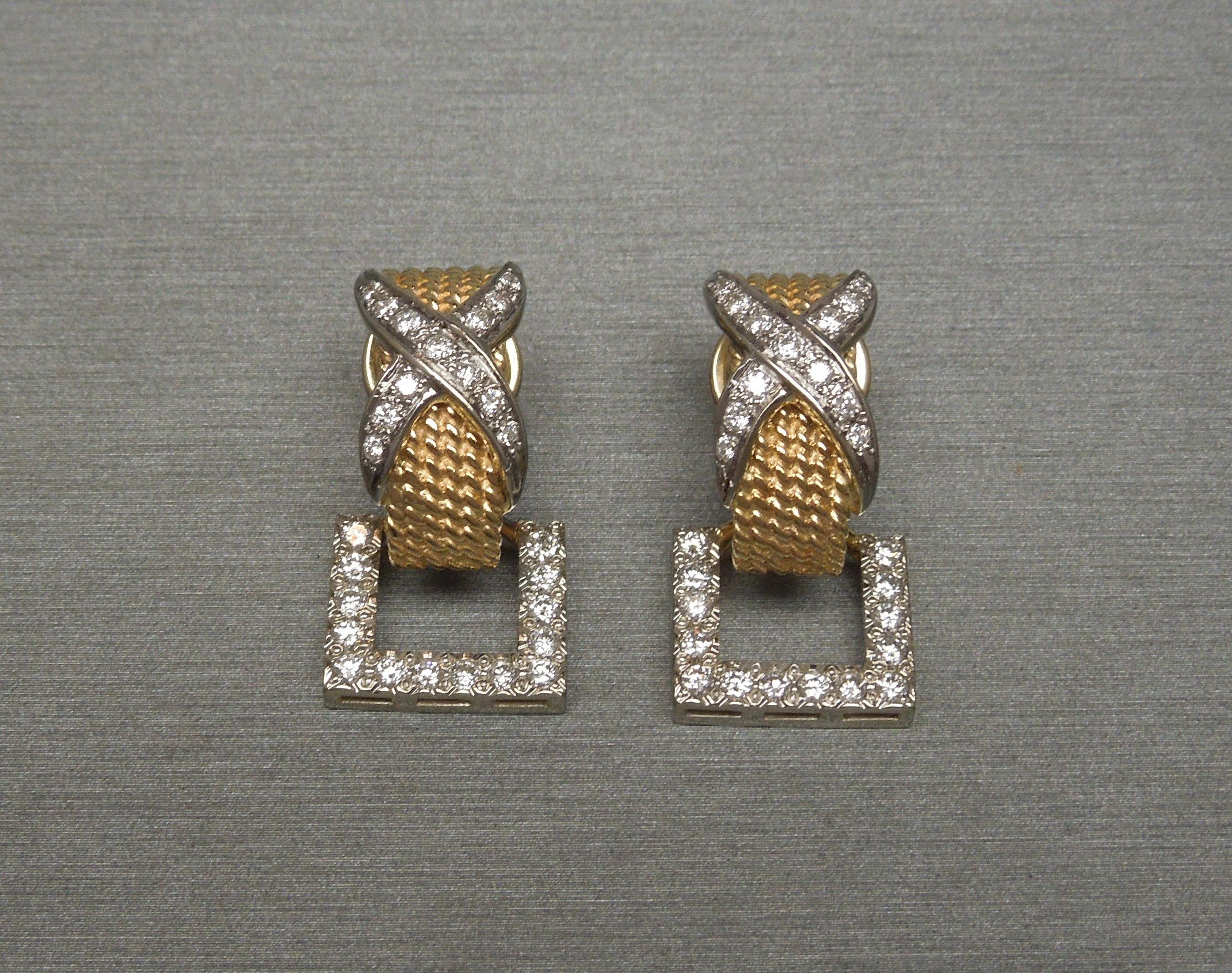 Brilliant Cut Diamond Cuff and Earrings with Jackets Set For Sale