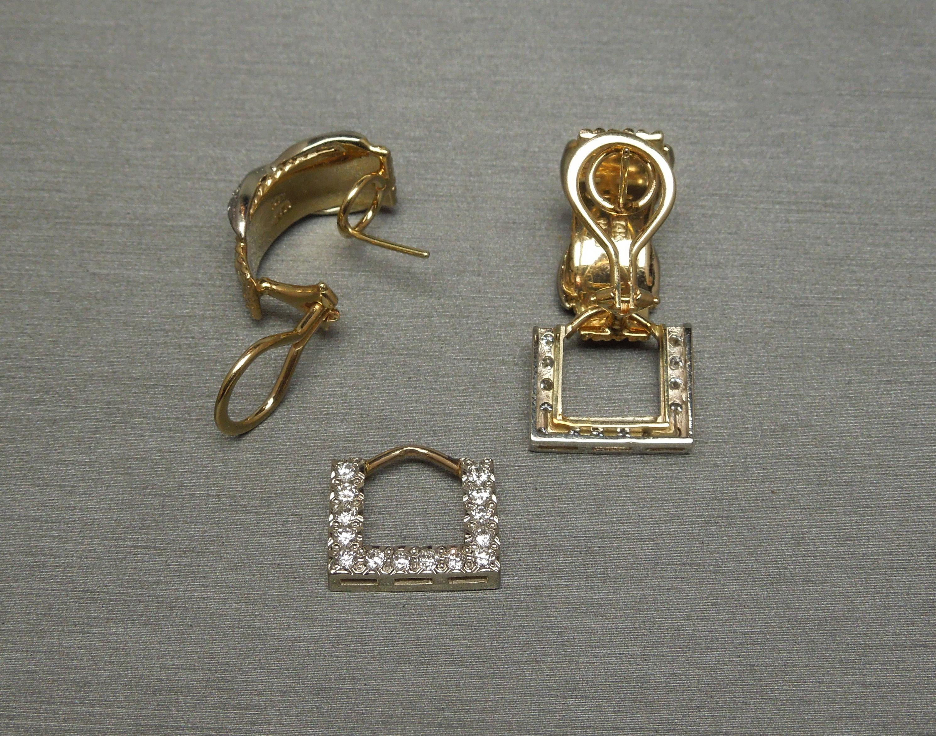 Diamond Cuff and Earrings with Jackets Set In Excellent Condition For Sale In METAIRIE, LA