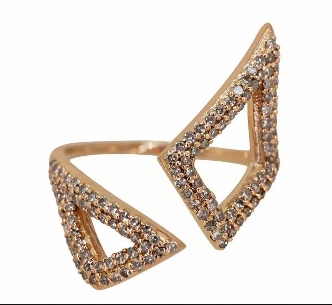 Diamond Cuff Ring 14k Solid Gold Open Wedding Ring Valentines Gift For Women. For Sale 1