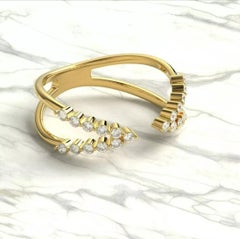 Bague manchette diamant Or jaune massif 14K Bague empilable diamant Cadeau d'anniversaire