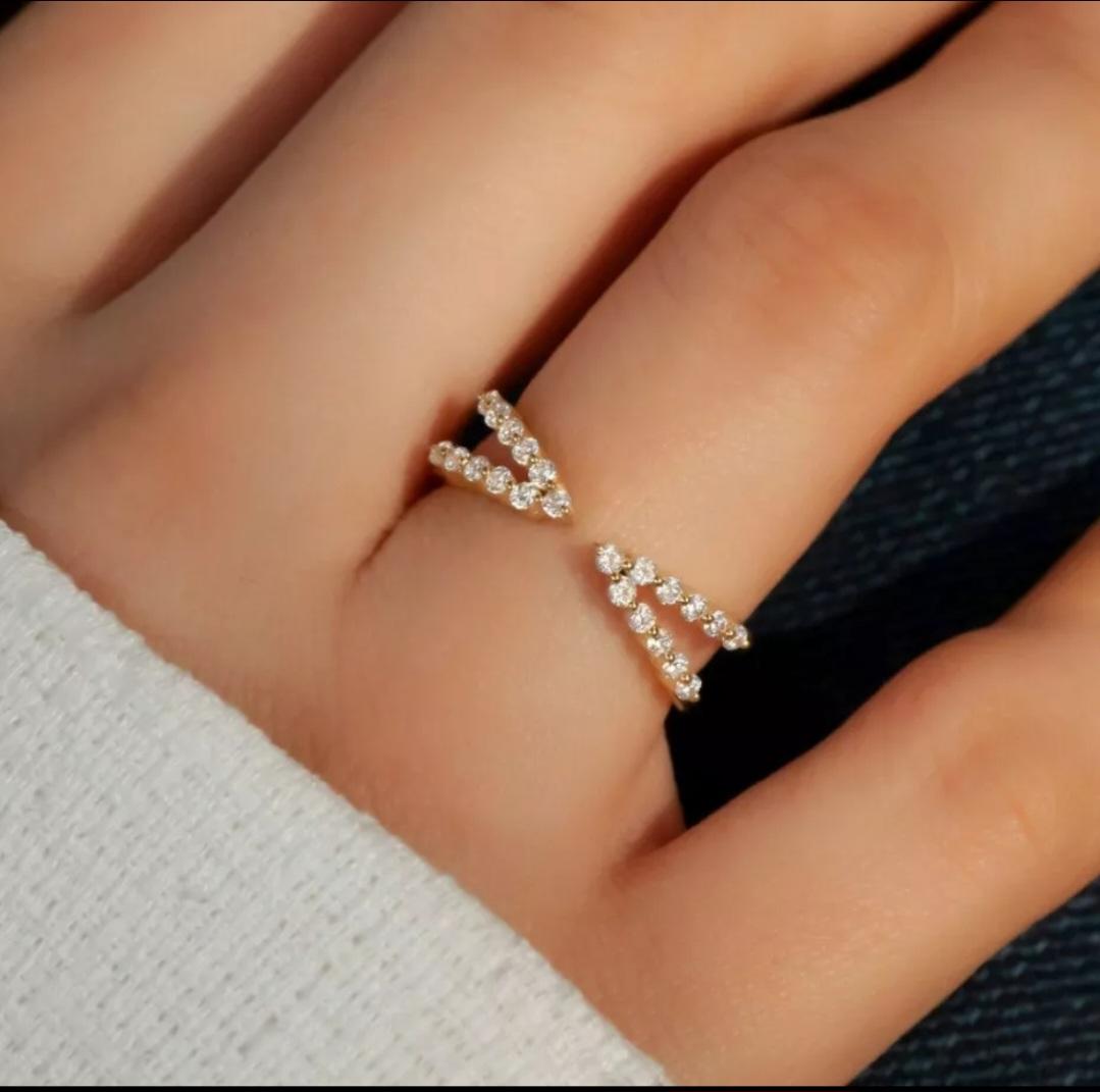 Art déco Bague manchette diamant Or jaune massif 14K Bague empilable diamant Cadeau d'anniversaire en vente
