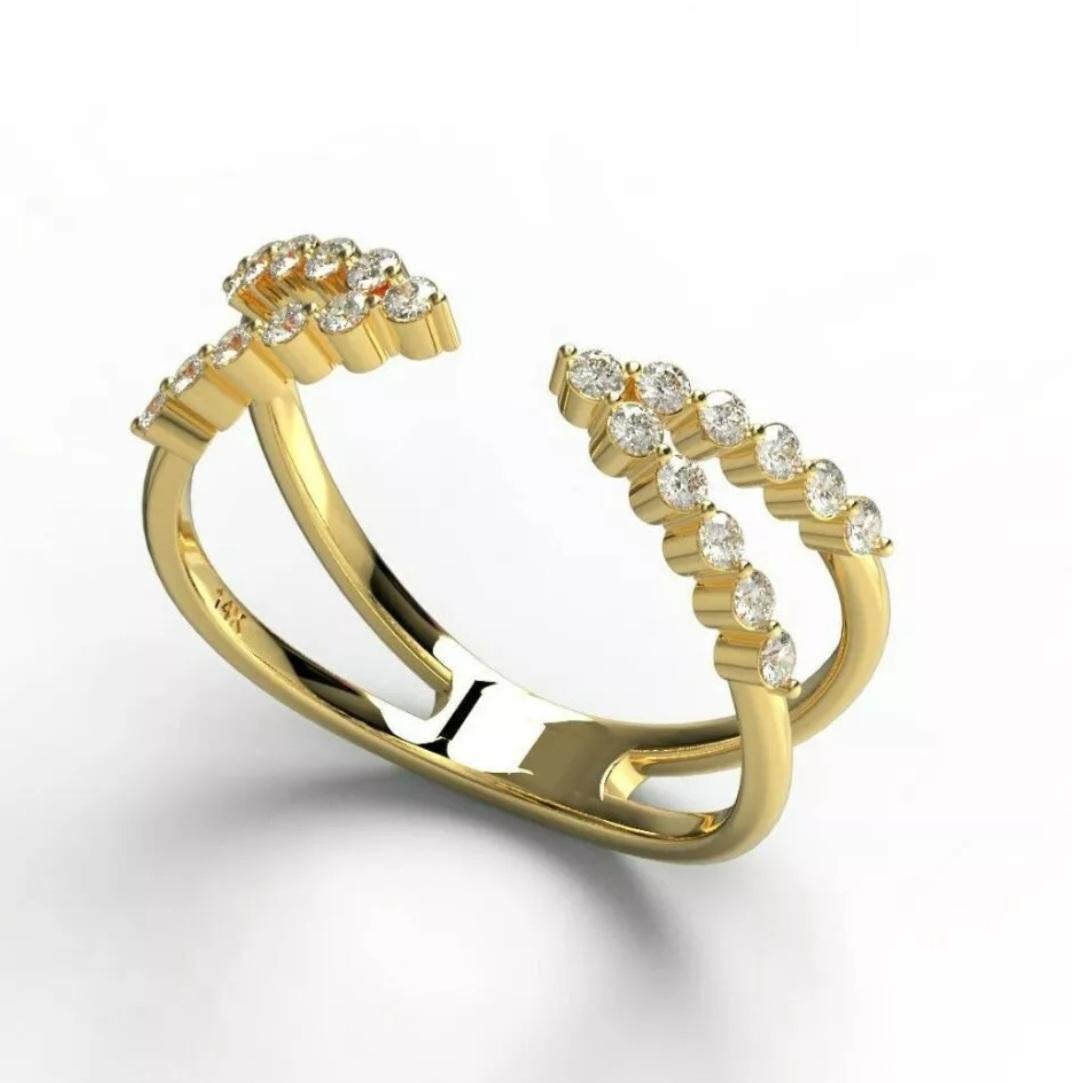 Bague manchette diamant Or jaune massif 14K Bague empilable diamant Cadeau d'anniversaire Neuf - En vente à Chicago, IL