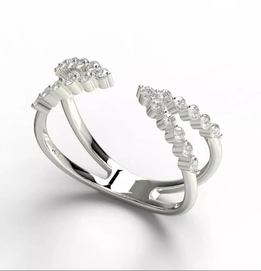 Bague manchette diamant Or jaune massif 14K Bague empilable diamant Cadeau d'anniversaire en vente 1
