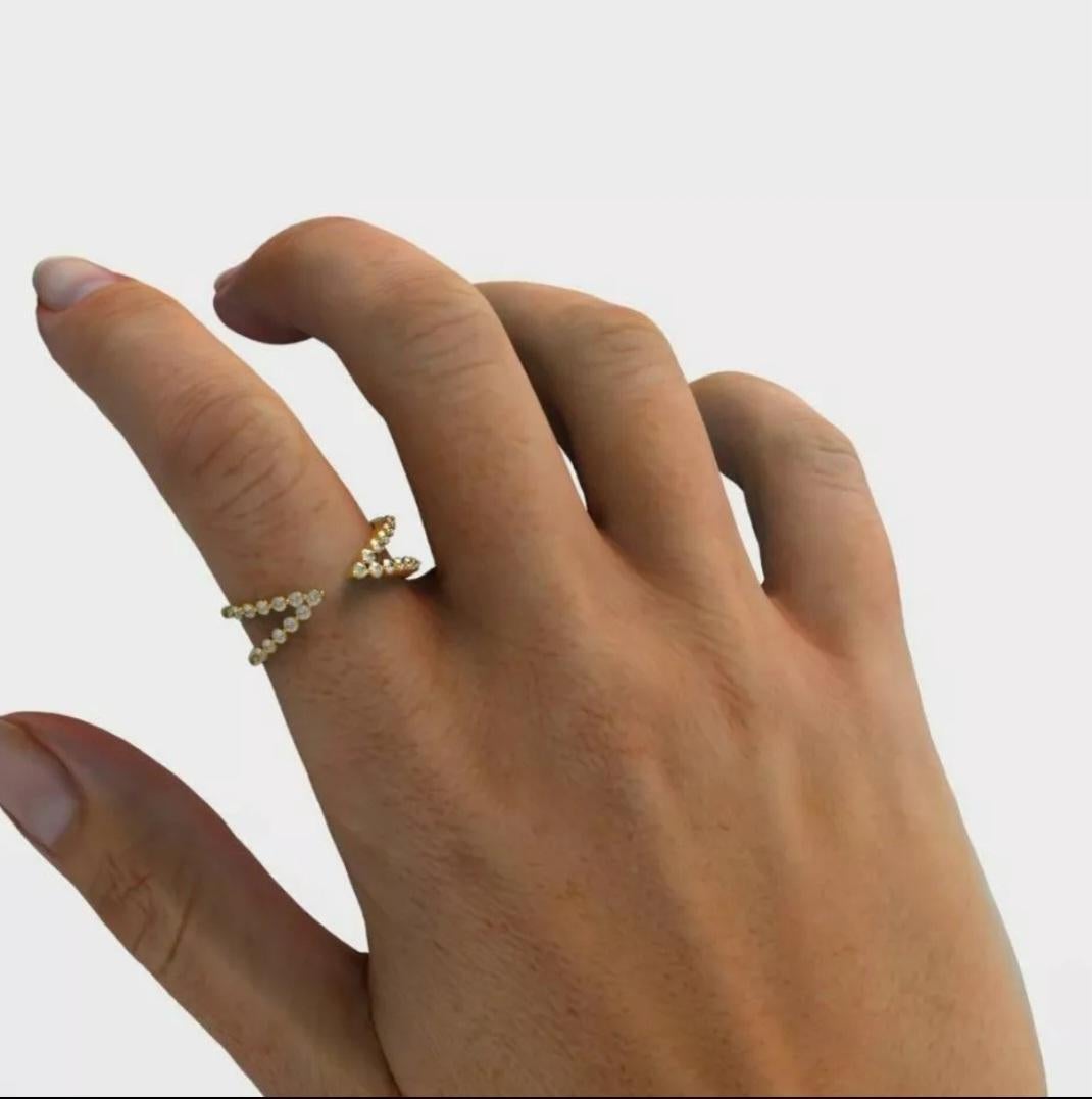 Bague manchette diamant Or jaune massif 14K Bague empilable diamant Cadeau d'anniversaire en vente 2