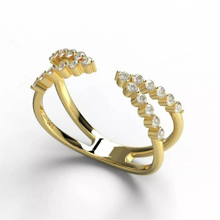 Diamond Cuff Ring 14K Solid Yellow Gold Diamond Stacking Ring In New Condition For Sale In Chicago, IL