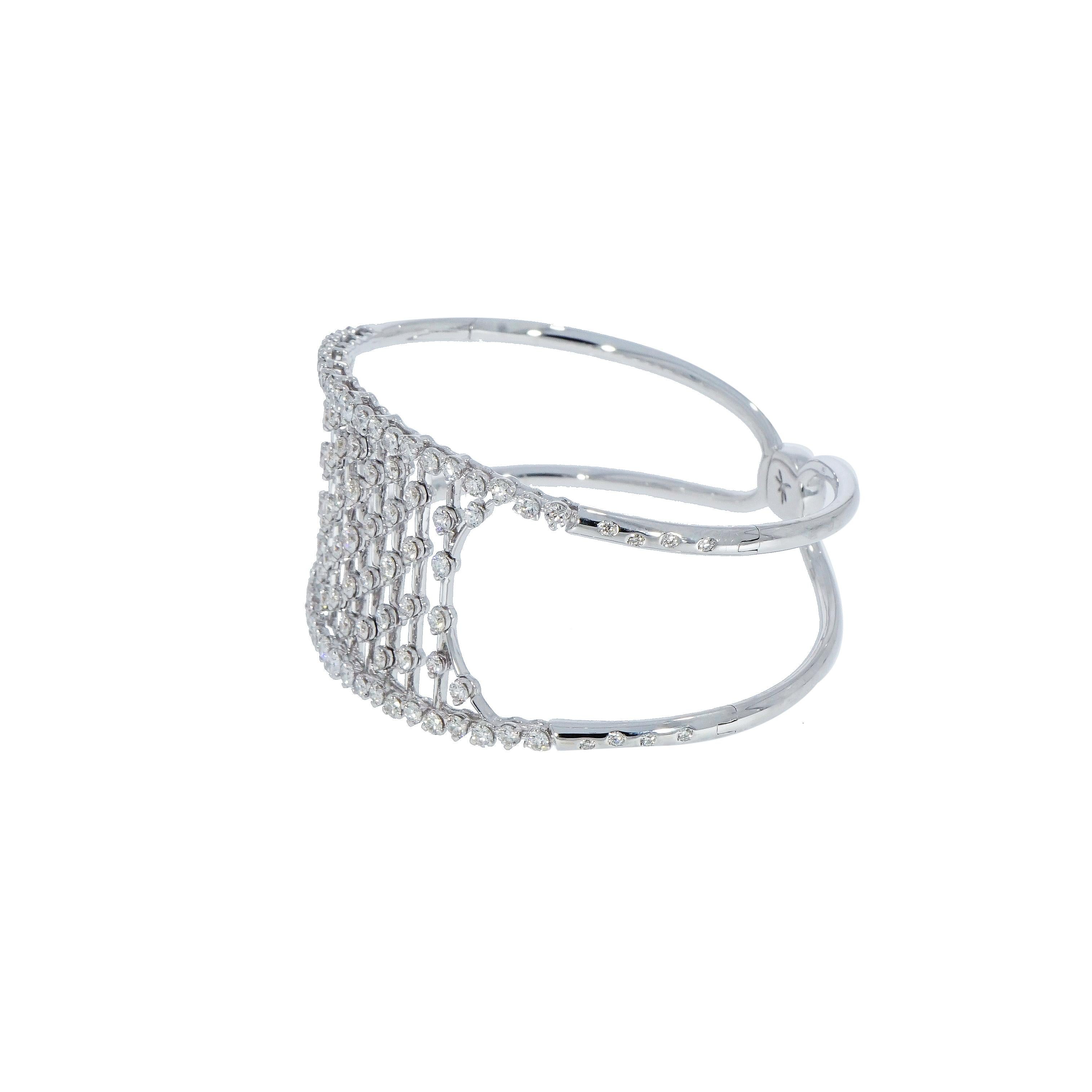 Round Cut  White Gold Diamond Cuff  Bracelet by Casato