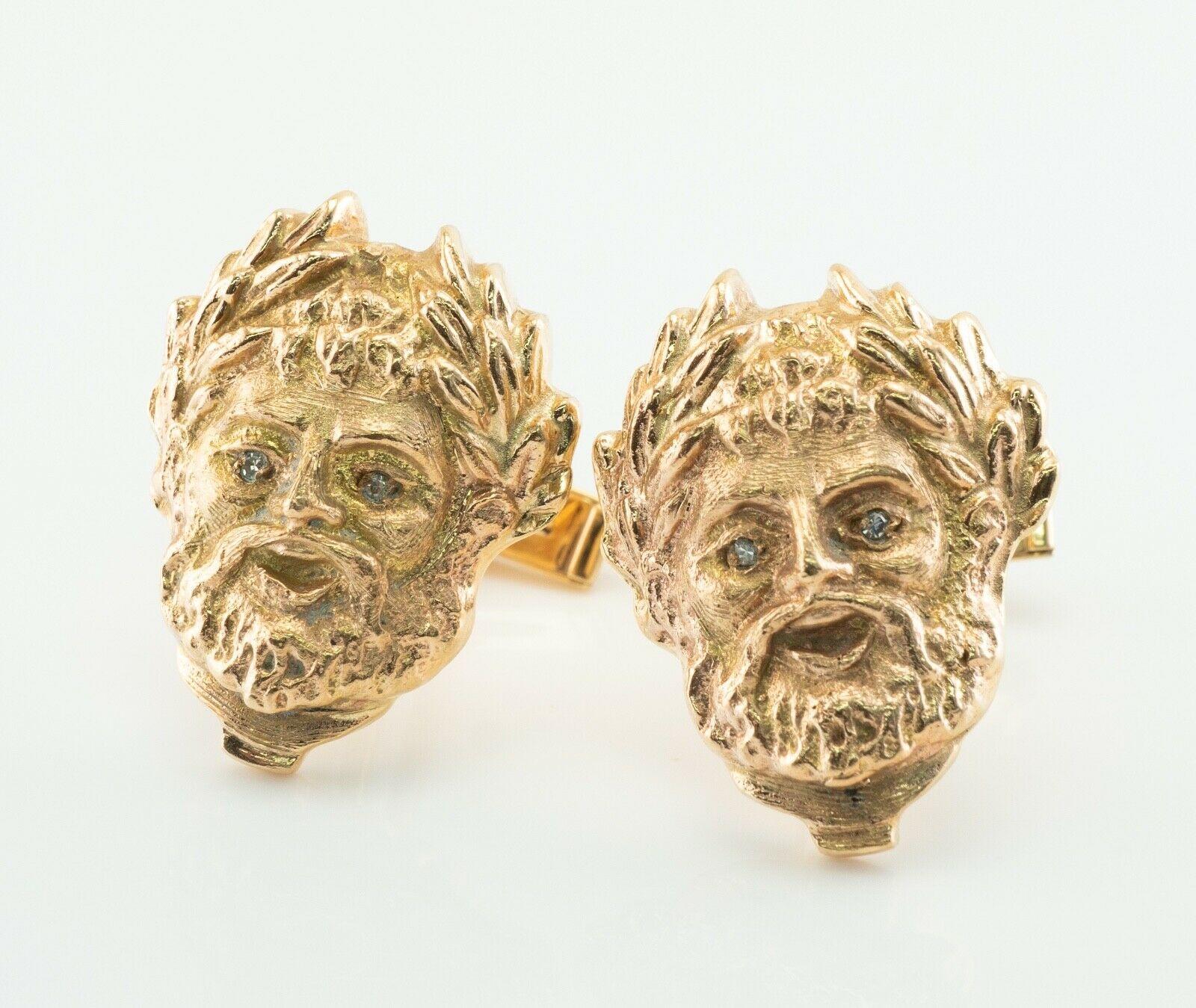 These unique and one of a kind vintage cufflinks are finely crafted in solid 14K Yellow gold (carefully tested and guaranteed) and made in the shape of a man's face. The details of this piece are amazing, it is like a miniature sculpture made of