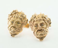 Diamond Cufflinks 14K Gold Face Vintage Greek Mythology