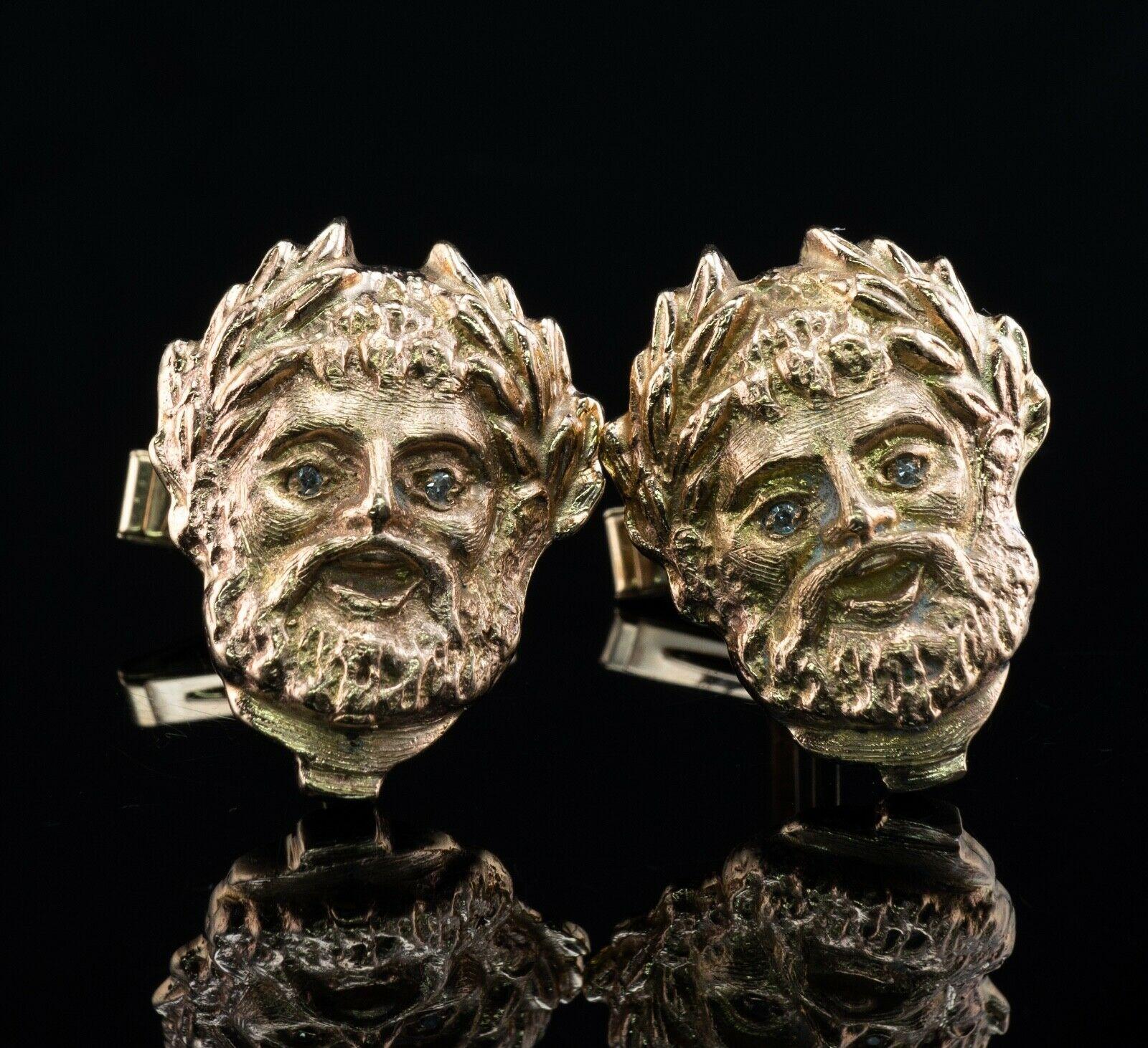 Taglio rotondo Gemelli con diamante in oro 14 carati con volto vintage della mitologia greca in vendita