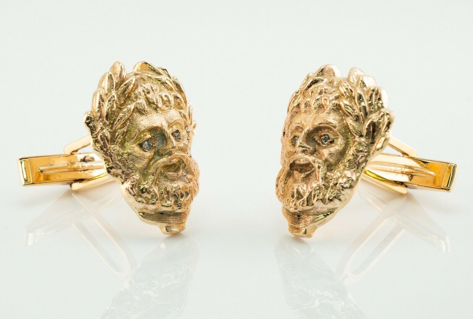 Gemelli con diamante in oro 14 carati con volto vintage della mitologia greca In condizioni buone in vendita a East Brunswick, NJ