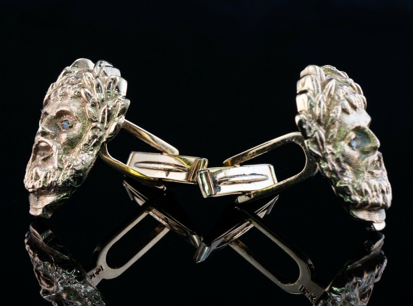 Diamond Cufflinks 14K Gold Face Vintage Greek Mythology For Sale 2