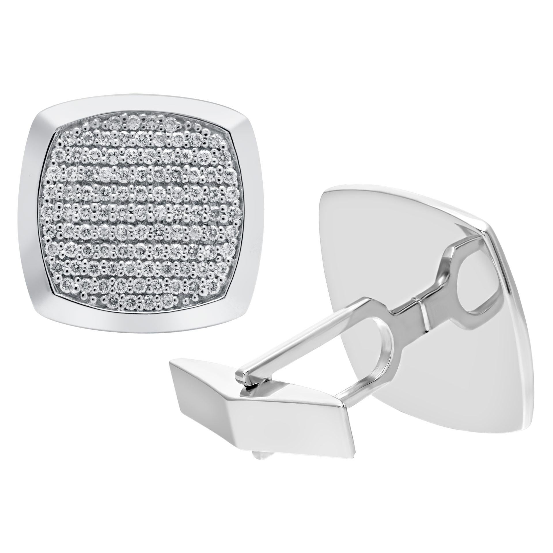 Boutons de manchette en or blanc 18 carats et diamants blancs de 1,48 carat Unisexe en vente