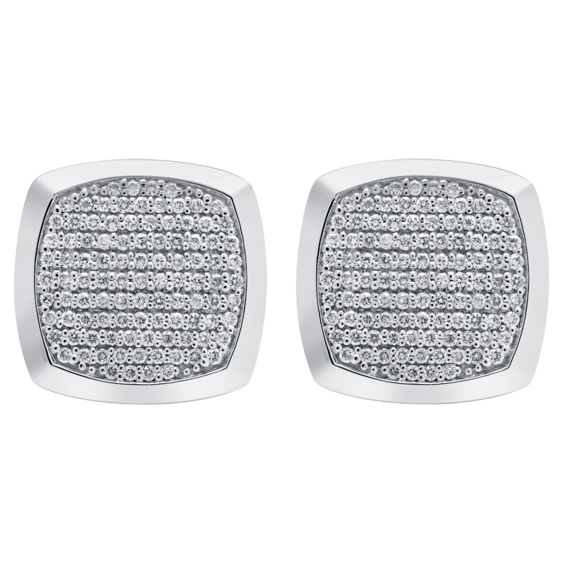 Diamond Cufflinks in 18k White Gold, 1.48 Carats in Clean White Diamonds For Sale