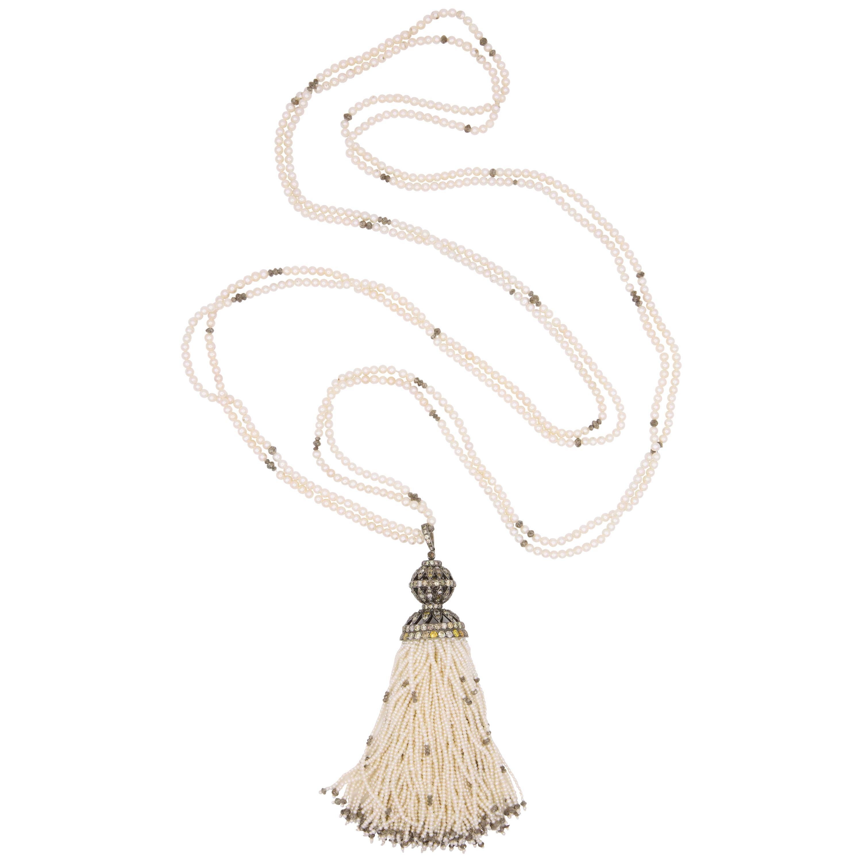 Diamant-Kulturperlen-Quastenkette 12,50 Karat