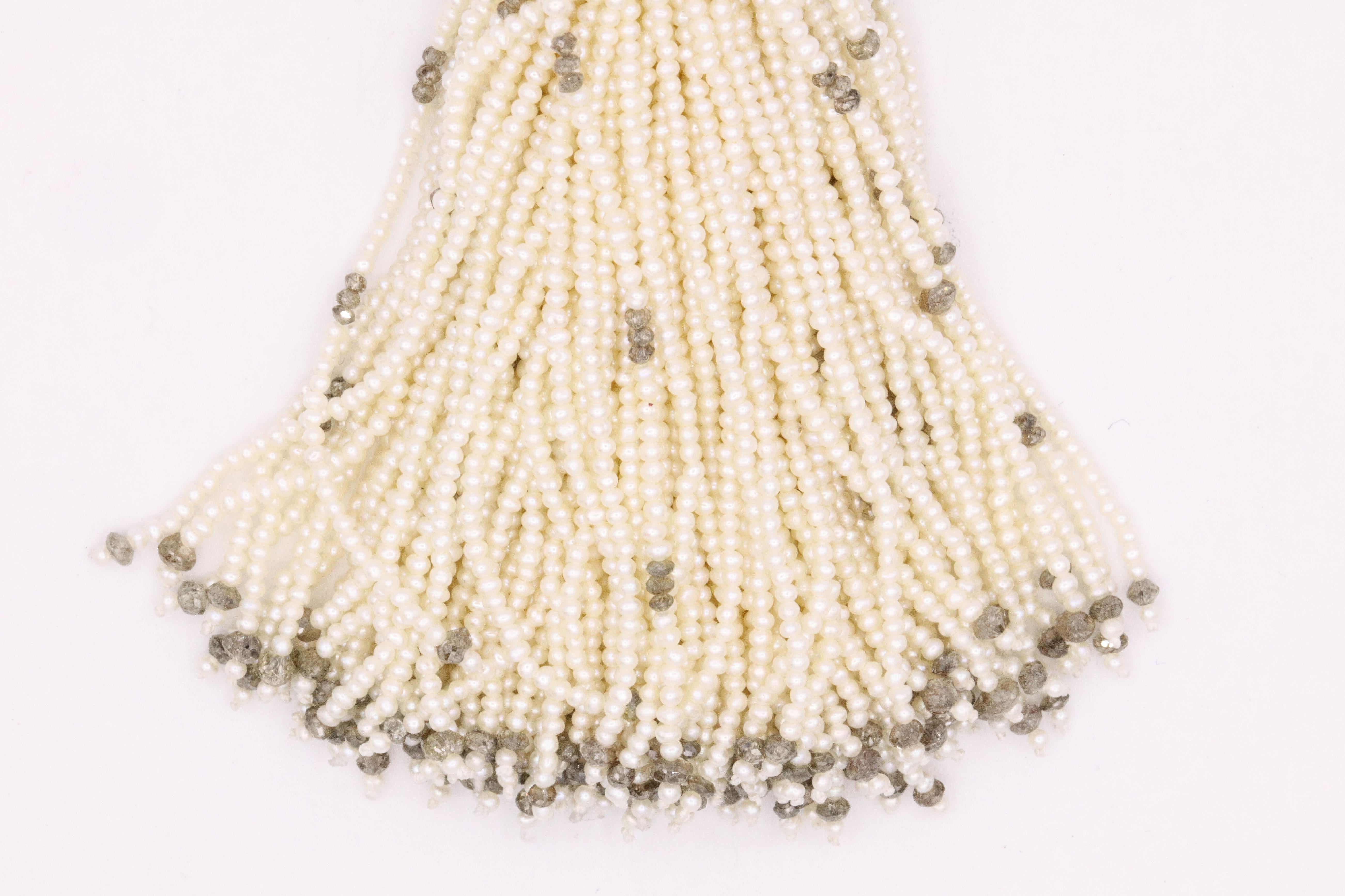 Diamond Cultural Pearl Tassel Necklace 12.50 Carat In New Condition In New York, NY