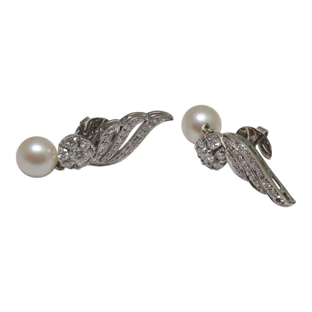 Diamond Cultured Pearl 18 Carat Gold Earrings 1