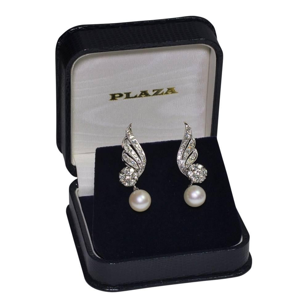 Diamond Cultured Pearl 18 Carat Gold Earrings 2