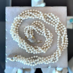 Diamond & Cultured Pearl 18K Gold 5 Strand Vintage Necklace