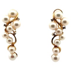 Diamond & Cultured Pearl Vintage Drop Lever-Back Earrings