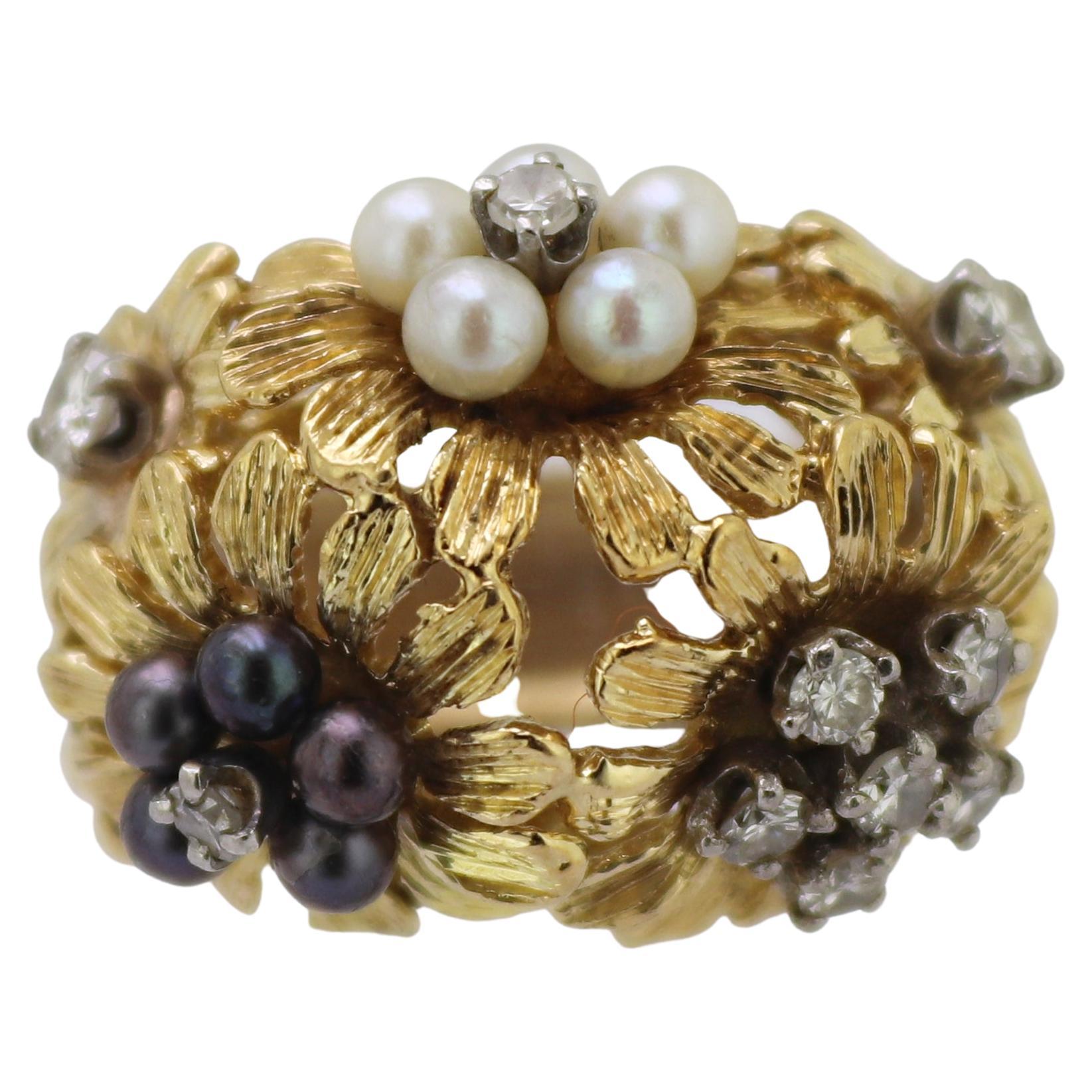 Chanel Diamond Yellow Gold Large Camellia Flower Ring at 1stDibs