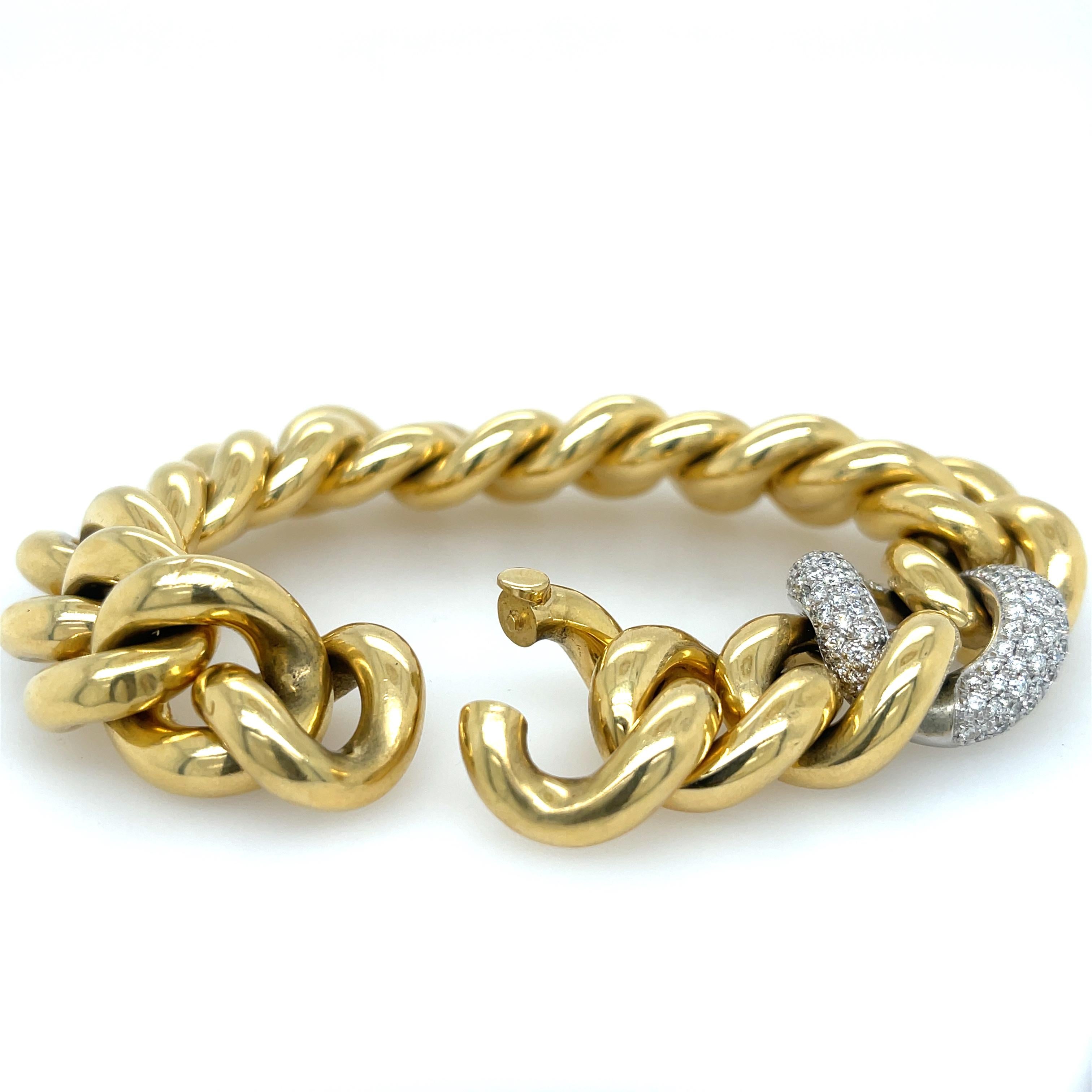 Moderne Bracelet à maillons en or jaune 18 carats avec diamants en vente