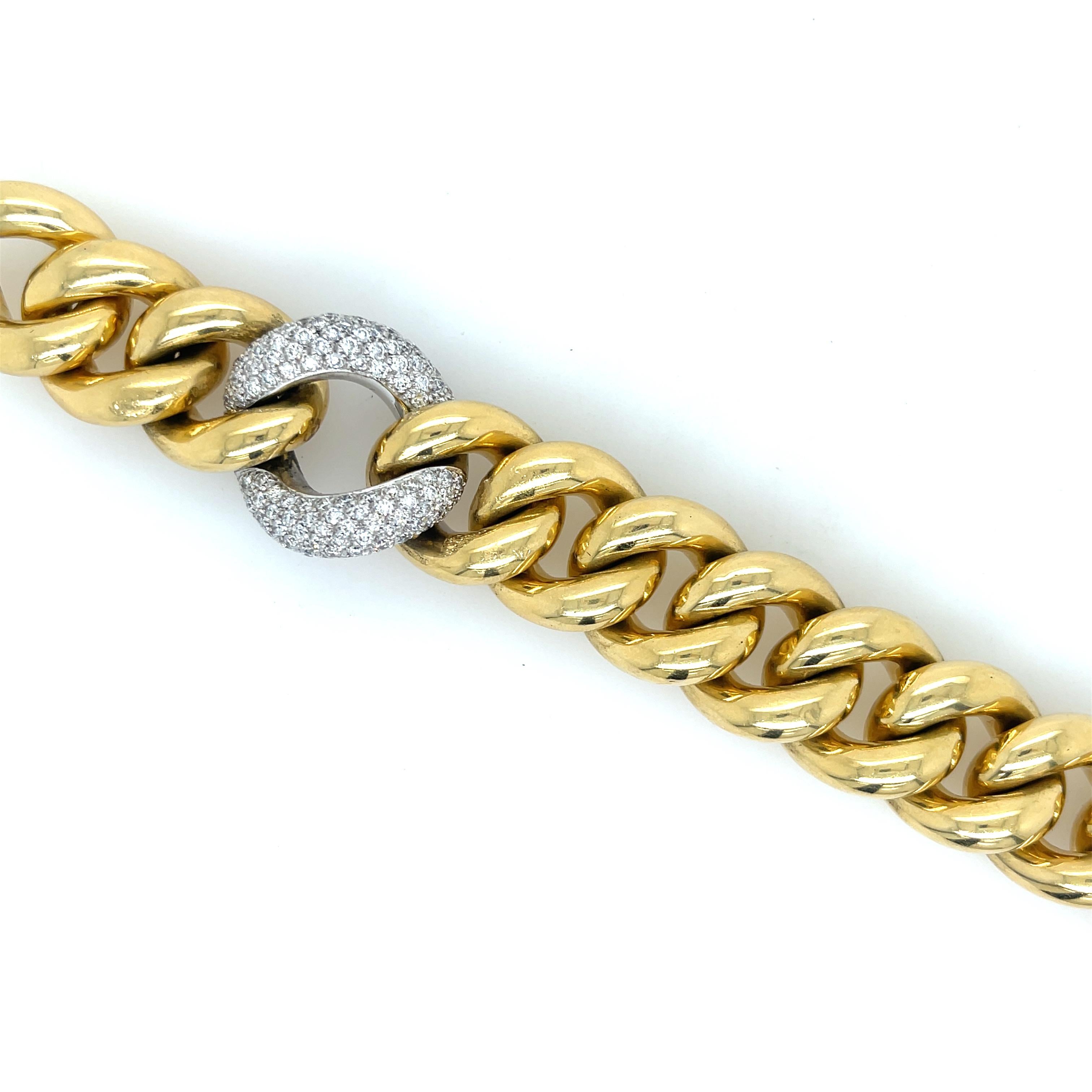 Modern Diamond Curb Link Bracelet 18K Yellow Gold For Sale
