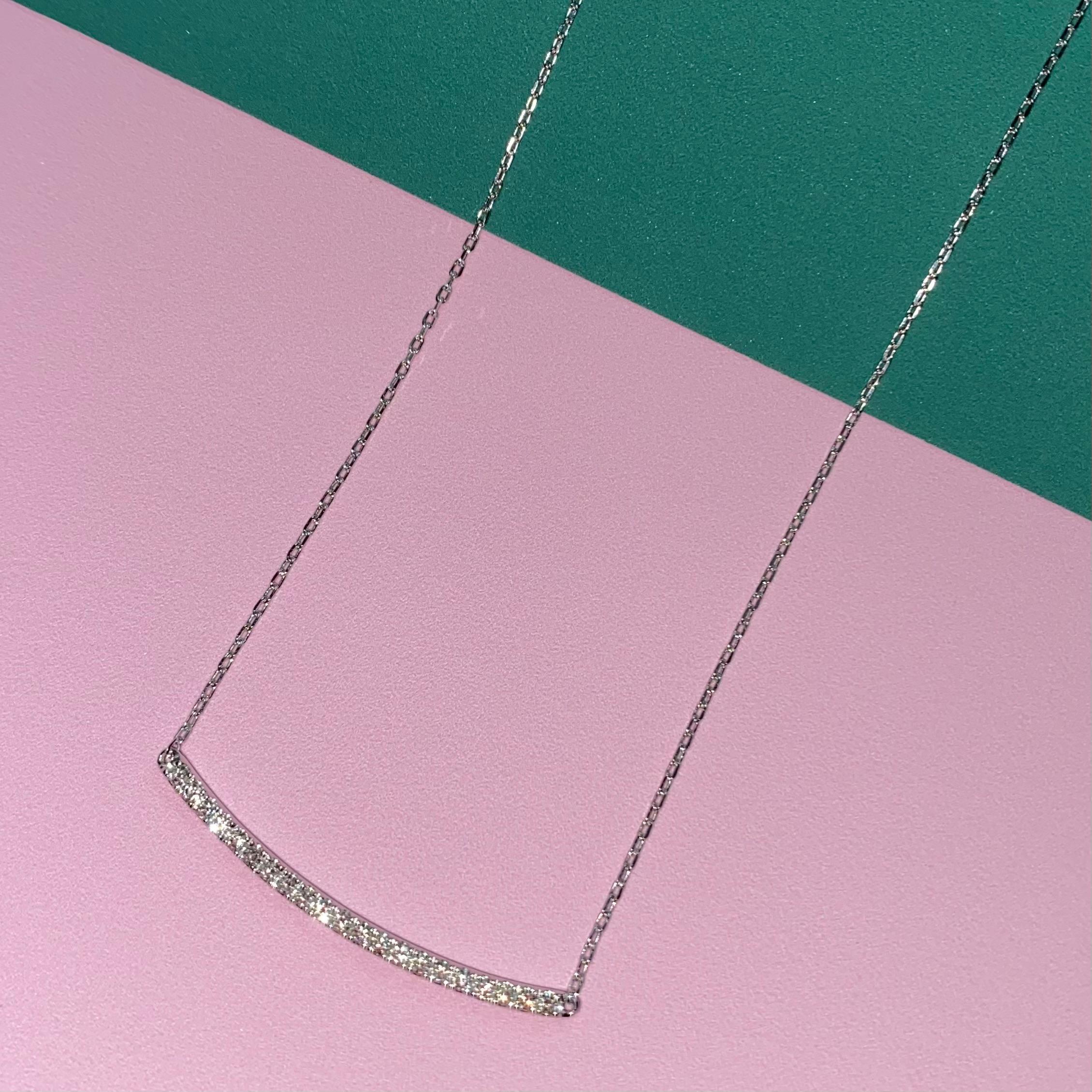 Women's or Men's Diamond Curve Bar Necklace For Sale
