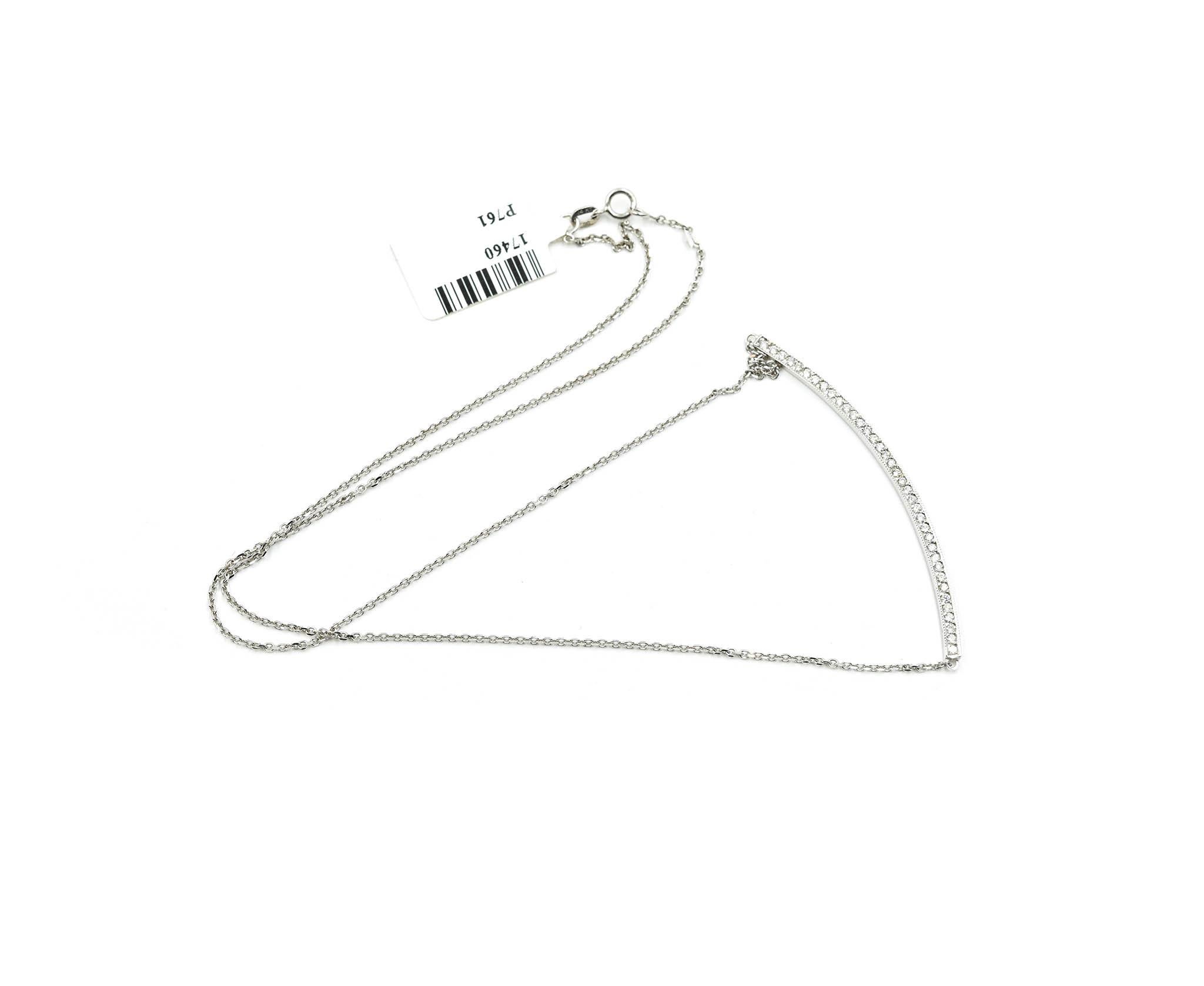 Modern Diamond Curved Bar Pendant on Necklace 14 Karat White Gold