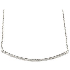 Diamond Curved Bar Pendant on Necklace 14 Karat White Gold