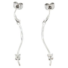 Diamond Curved Drop Earrings in 18k White Gold