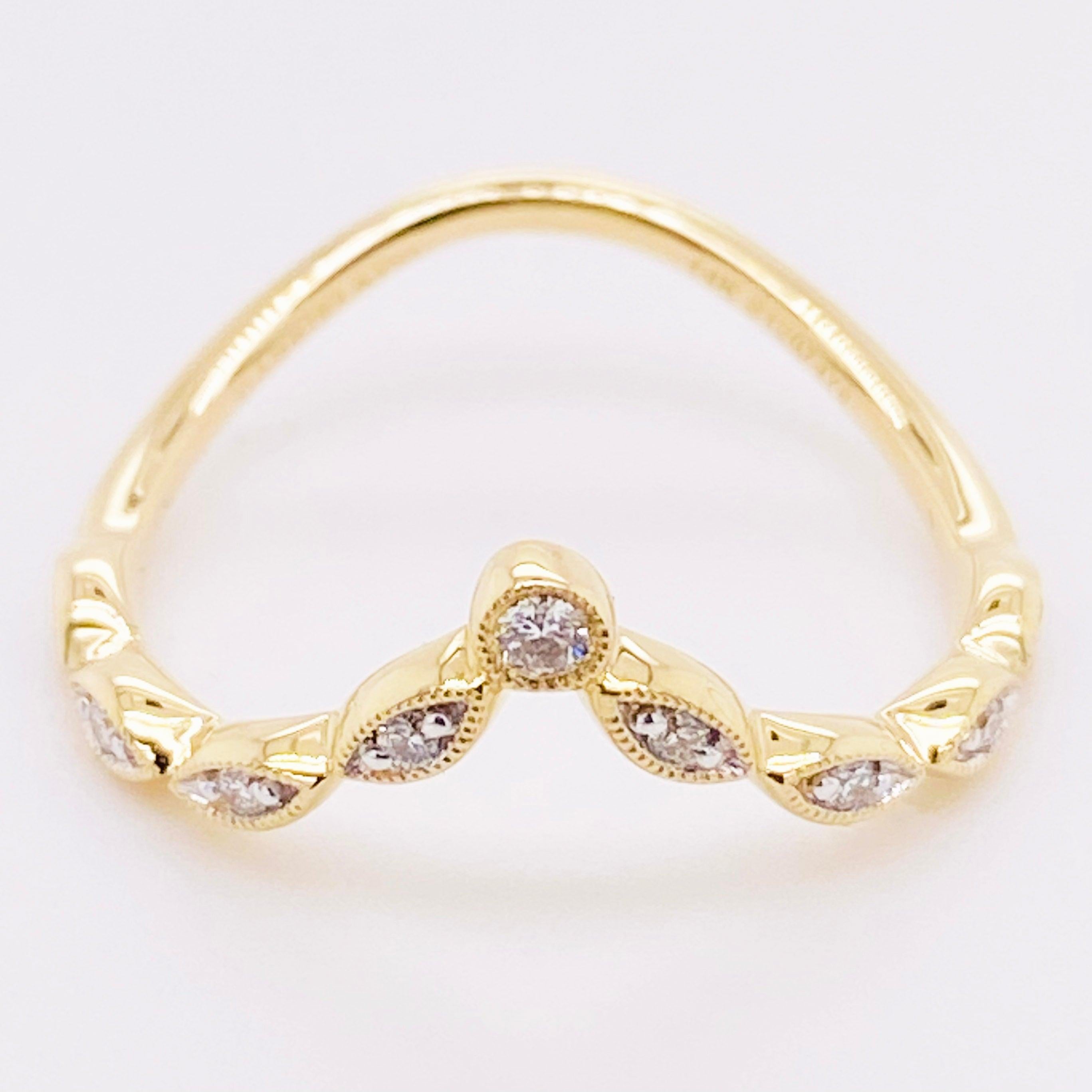 Diamond Curved Ring, 14 Karat Gold Curved Marquise Station Band, LR51842Y45JJ 3