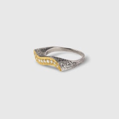 Diamond Curved Wave Ring with 24kt Gold and Textured Silver