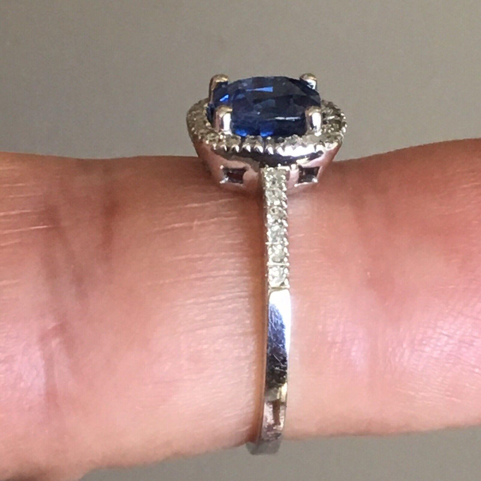Bague de fiançailles en or 14kW diamant taille coussin saphir naturel Nouveau Neuf - En vente à Santa Monica, CA