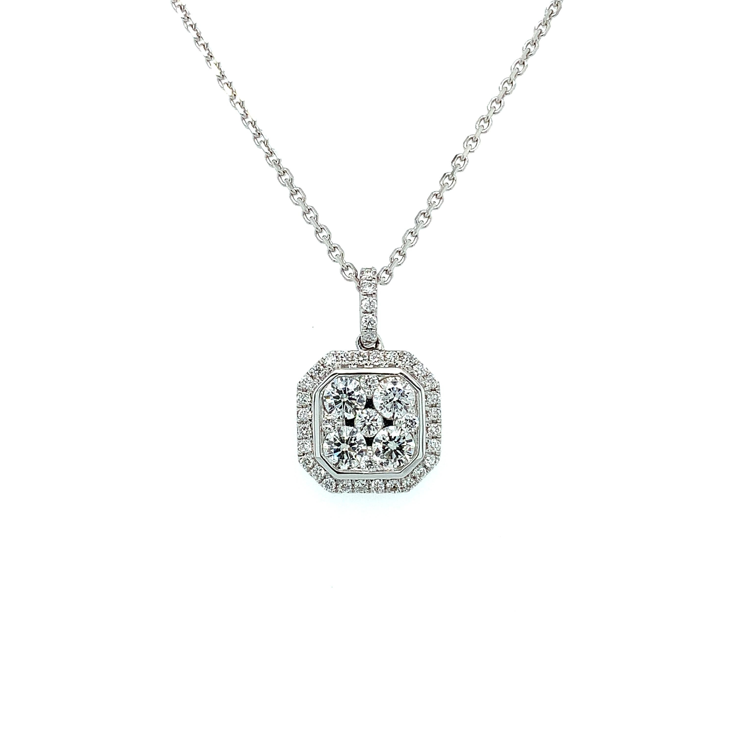Moderno Collana con pendente a goccia con cuscino di diamanti incastonato in oro bianco 18 carati in vendita